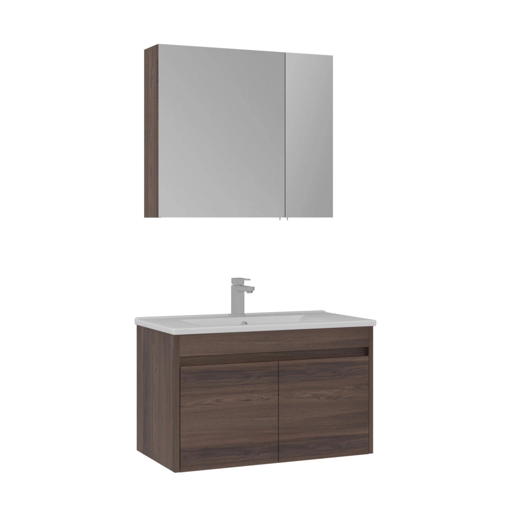 Set mobile lavabo con specchio (2 pezzi) "Side 100 v3" - 85 x 45 x 52 cm - Noce