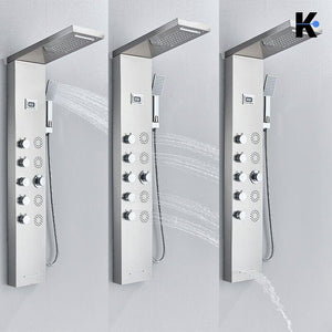 BERND | Pannello doccia premium a pioggia in acciaio inox | Sistema doccia massaggiante in argento spazzolato | Rubinetto miscelatore sistema