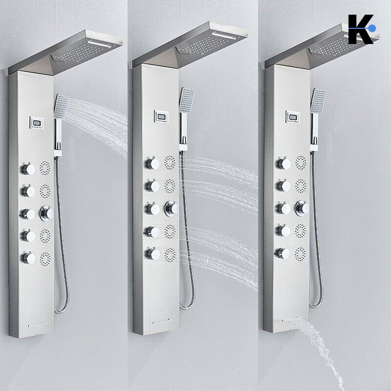 BERND | Pannello doccia premium a pioggia in acciaio inox | Sistema doccia massaggiante in argento spazzolato | Rubinetto miscelatore sistema