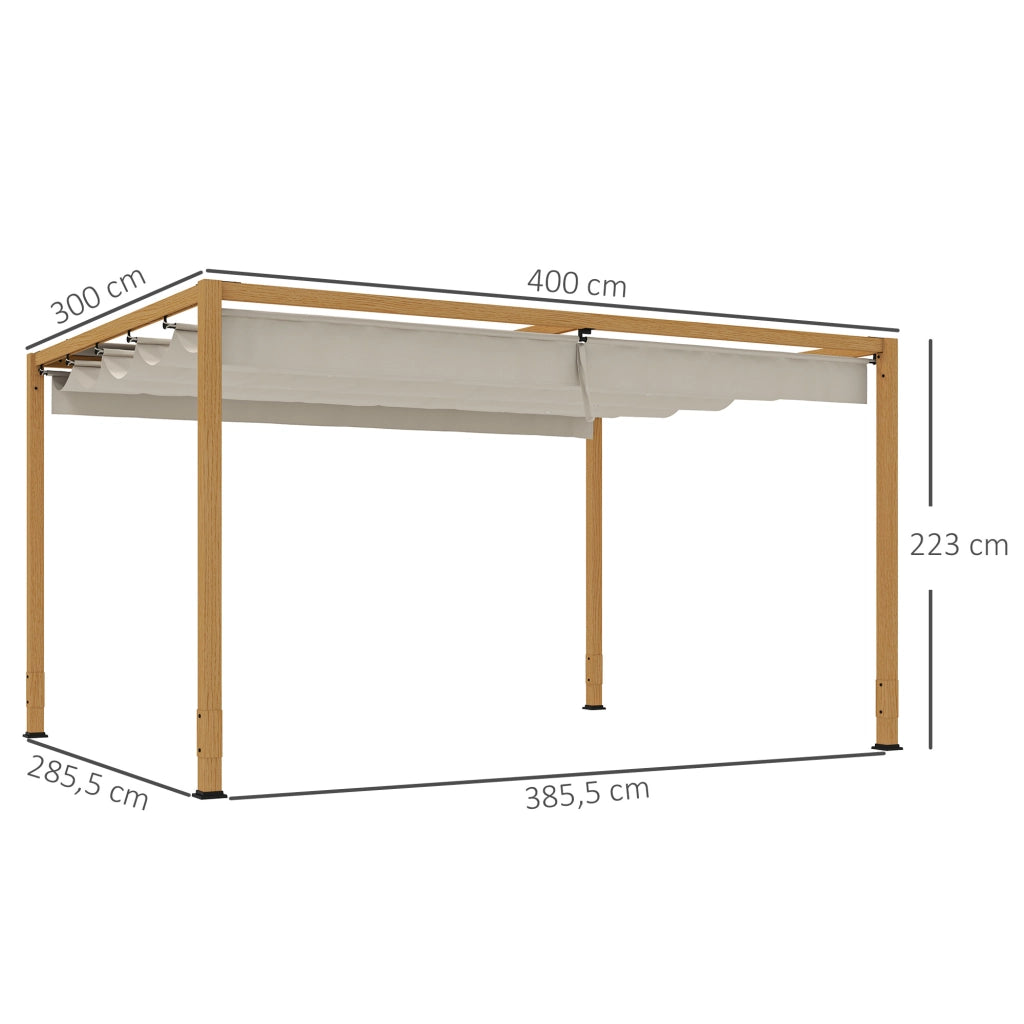 Pergola da giardino con tetto retrattile ¨C Zephmum ¨C Alluminio effetto legno 4x3 m