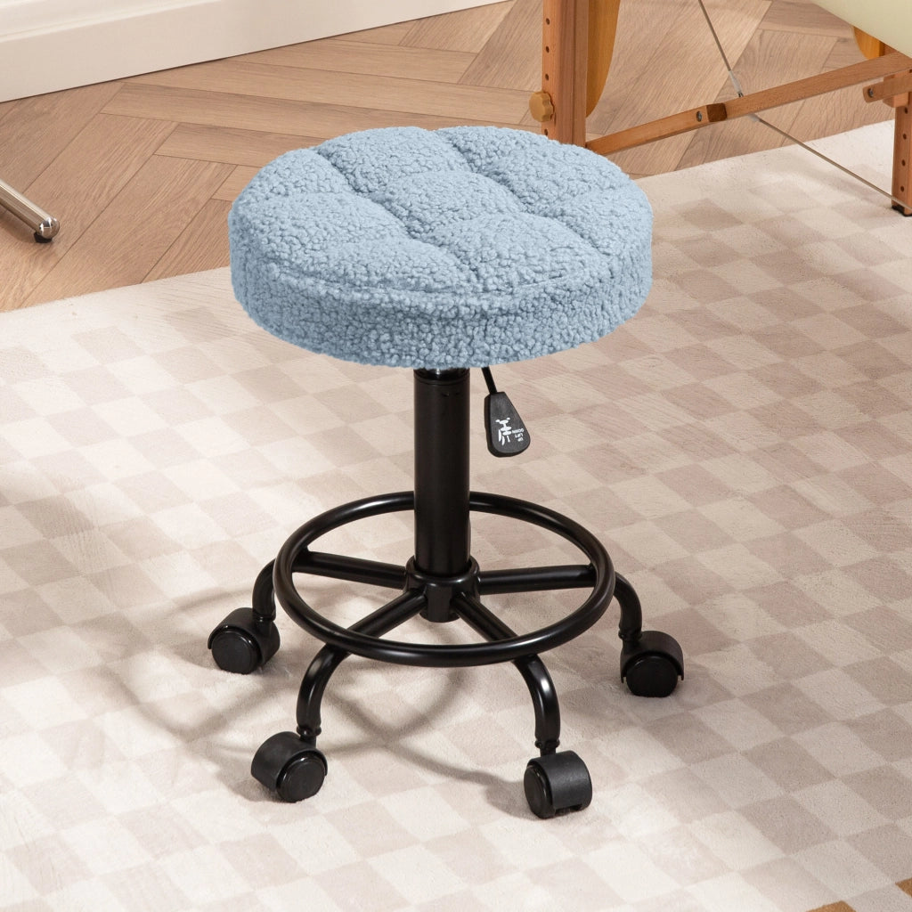 Sgabello Girevole Rotondo con Ruote e Altezza Regolabile ¨C zephmum ¨C Blu Tessuto 50-66 cm