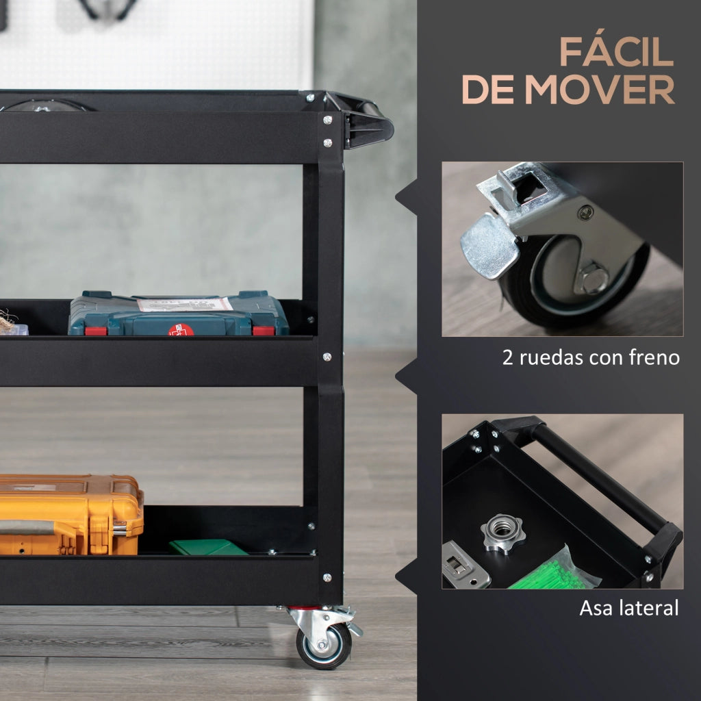 Carrello per Attrezzi 3 Ripiani con Maniglia Laterale ¨C Minimal ¨C 83x35,3x76 cm Nero