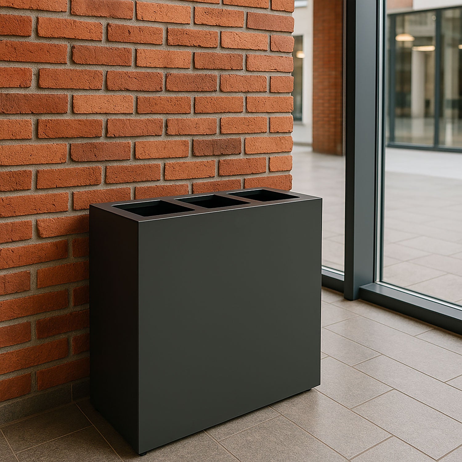 Pattumiera per Raccolta Differenziata 3 Scomparti Capacità 180 lt 90x30x80 cm in Acciaio Antracite