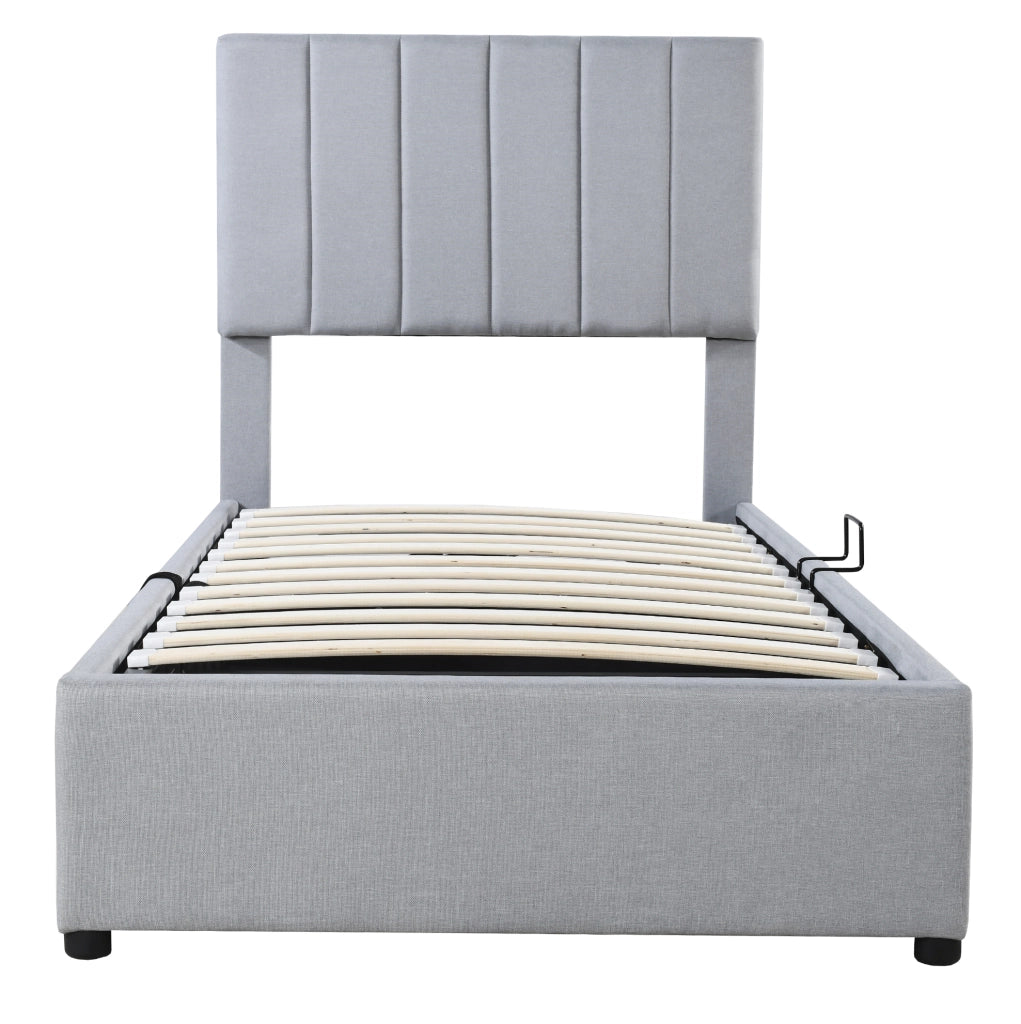 Letto imbottito per bambini 90x200 cm con vano idraulico grigio