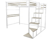 Letto a soppalco in metallo con scala "LENA" - 140 x 200 cm - Bianco