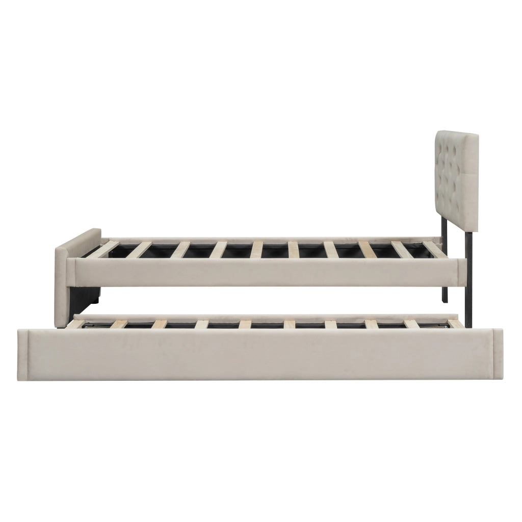 letto imbottito velluto beige 90 x 200 cm