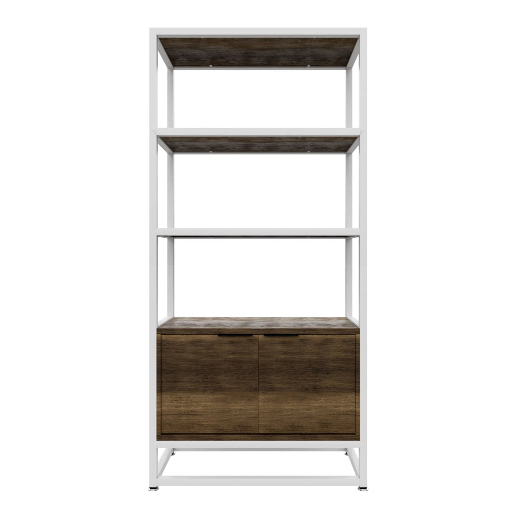 Edo - Scaffale Libreria a Muro 76x162,5x33,5 cm 3 Ripiani con Mobiletto 2 Ante in Legno Oak Struttura in Metallo Bianco