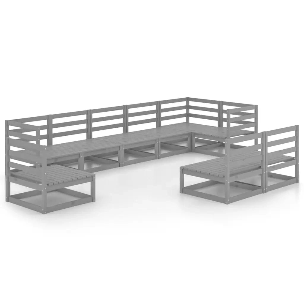Set Divani da Giardino 9 pz Grigio in Legno Massello di Pino 3075636