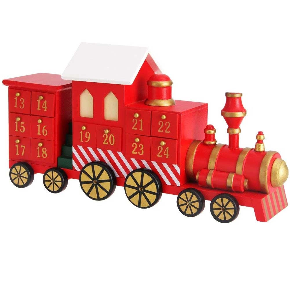 Calendario Avvento Trenino di Natale in Legno 24 Cassetti Decorazioni Natalizie