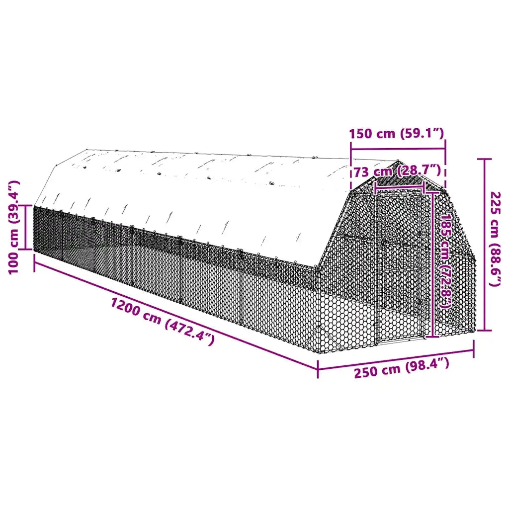 vidaXL Recinto per Polli con Tetto 2,5x12x2,25 m in Acciaio Zincato