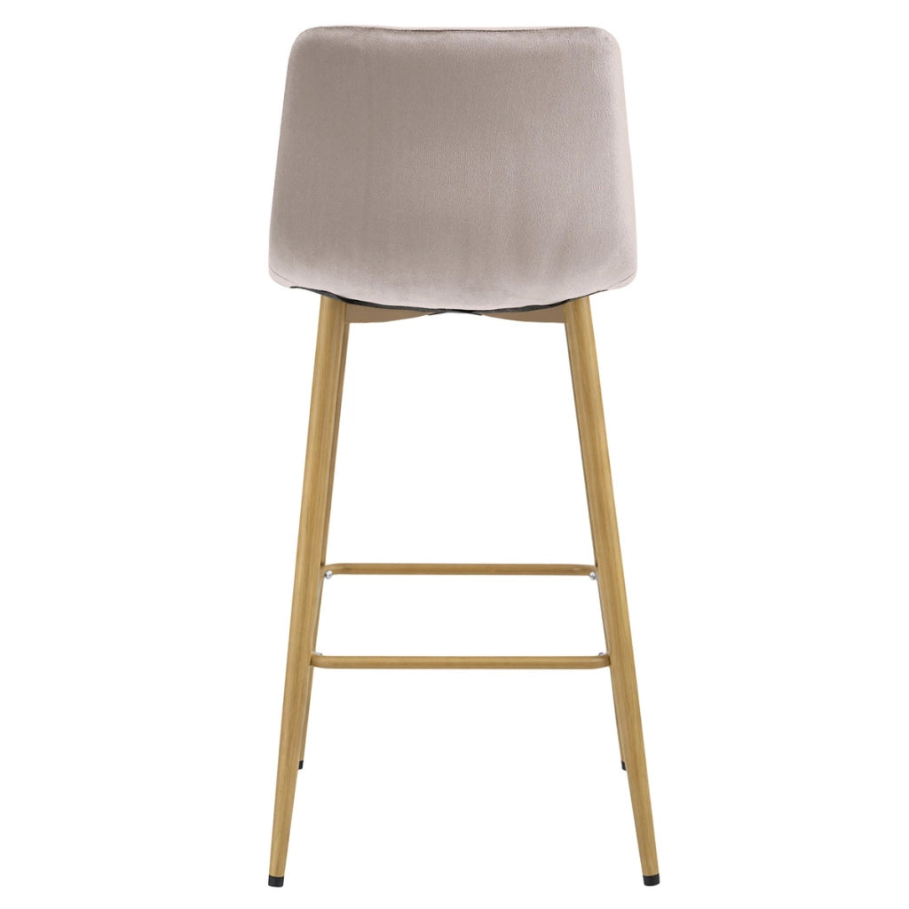 Sgabello alto Nado in velluto beige scuro con gambe in metallo