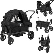 Passeggino Doppio Pieghevole, Passeggino Gemellare con Manico Regolabile, Tettuccio Rimovibile, Portabicchieri, per Bambini da 6+ Mesi, 104 x 57 x 107 cm (Nero)