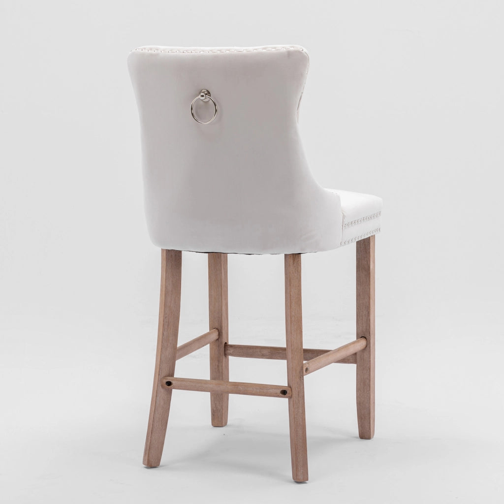 Sgabelli da Bar in Velluto con Bottoni e Gambe in Legno ¨C MINIMAL ¨C Set 2 Pezzi, Beige