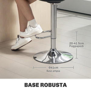 Set 2 Sgabelli da Bar 38x42x82-104 cm con Schienale e Poggiapiedi in PP Pelle PU e Acciaio Nero