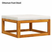 Footstool With Cream-white Upholstery, Solid Acacia Wood