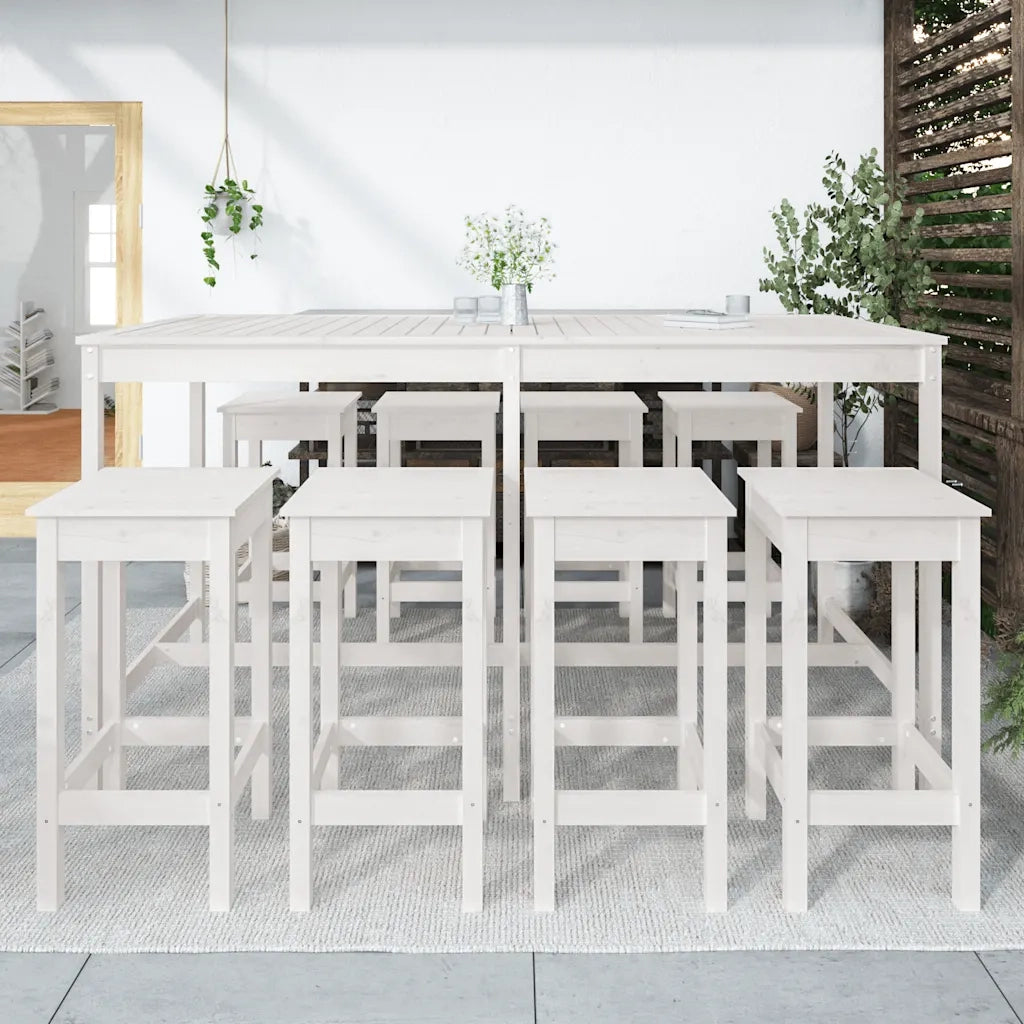 Set Bar da Giardino 9 pz Bianco in Legno Massello di Pino 3154766