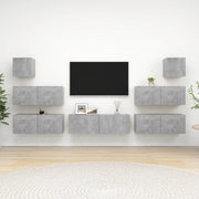 Set di Mobili Porta TV 7 pz-Set di 7 Credenza per TV Grigio Cemento in Legno Multistrato 174275