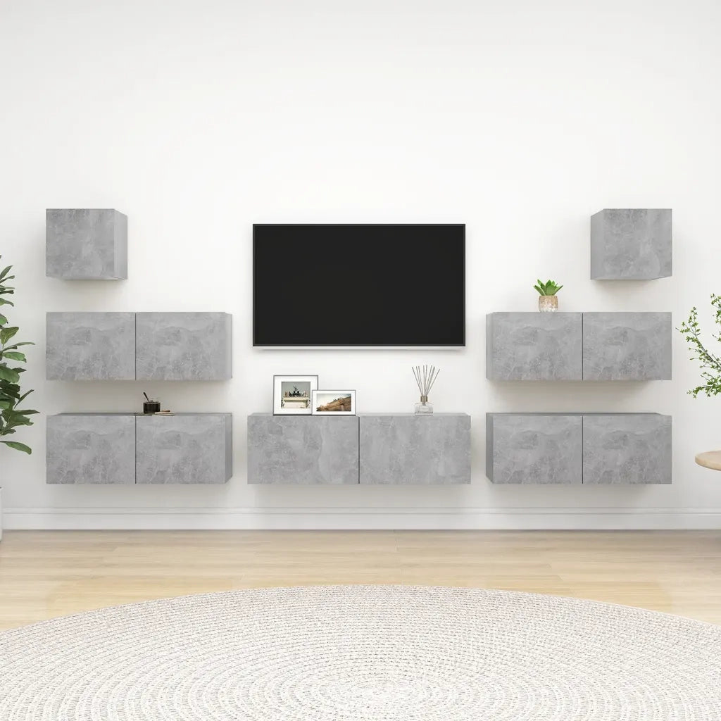 Set di Mobili Porta TV 7 pz-Set di 7 Credenza per TV Grigio Cemento in Legno Multistrato 174275