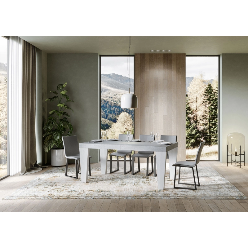 Tavolo allungabile 90x160/264 cm Spimbo Mix piano Bianco Frassino - - Cemento/Bianco Frassino