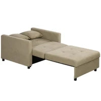 Poltrona Letto in Tessuto Effetto Velluto Marrone Chiaro con 2 Cuscini e Spazio Portaoggetti, 100x98x88 cm