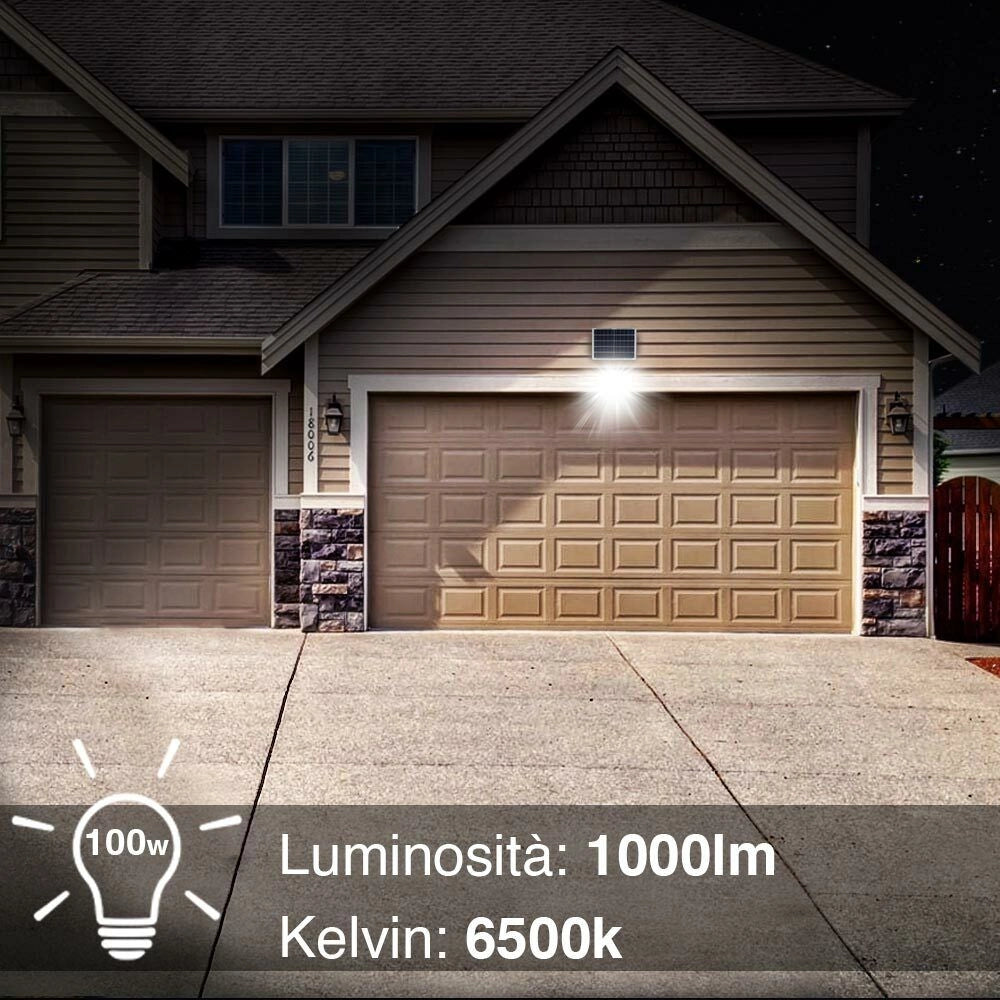 Set 2 Fari LED 100W Pannello Solare Luce Esterno Dimmerabile 1000lm + Telecomand