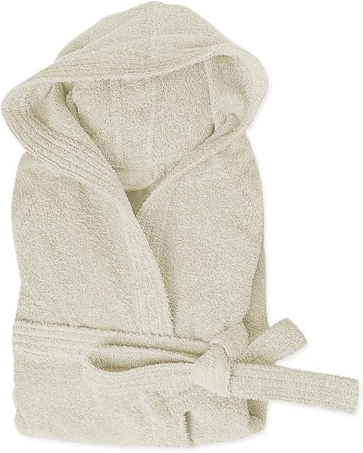 Accappatoio Spugna Cotone Taglia XL Morbido Uomo Donna Cintura Tasche Cappuccio Panna