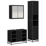 Set di mobili per il Bagno | Armadio da bagno 3 pz Rovere Nero Legno multistrato