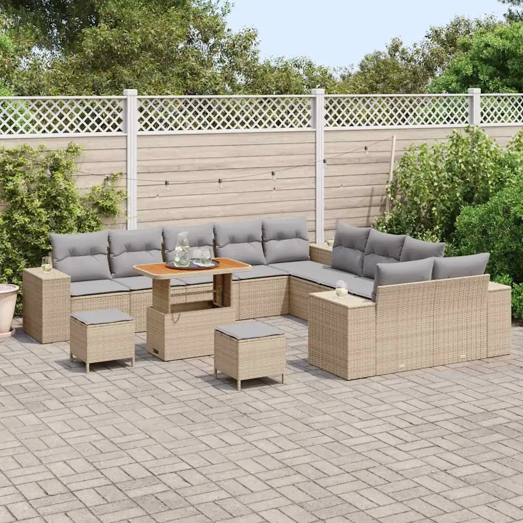 Set Divano da Giardino con cuscino 13 pcs Beige polyrattan