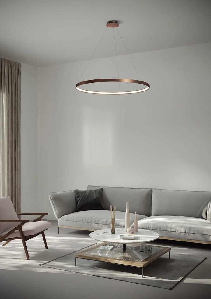 ANELLO LAMPADARIO A SOSPENSIONE BRONZO SPAZZOLATO DIAM.109cm 3000K 4258LM 65W DIMMERABILE