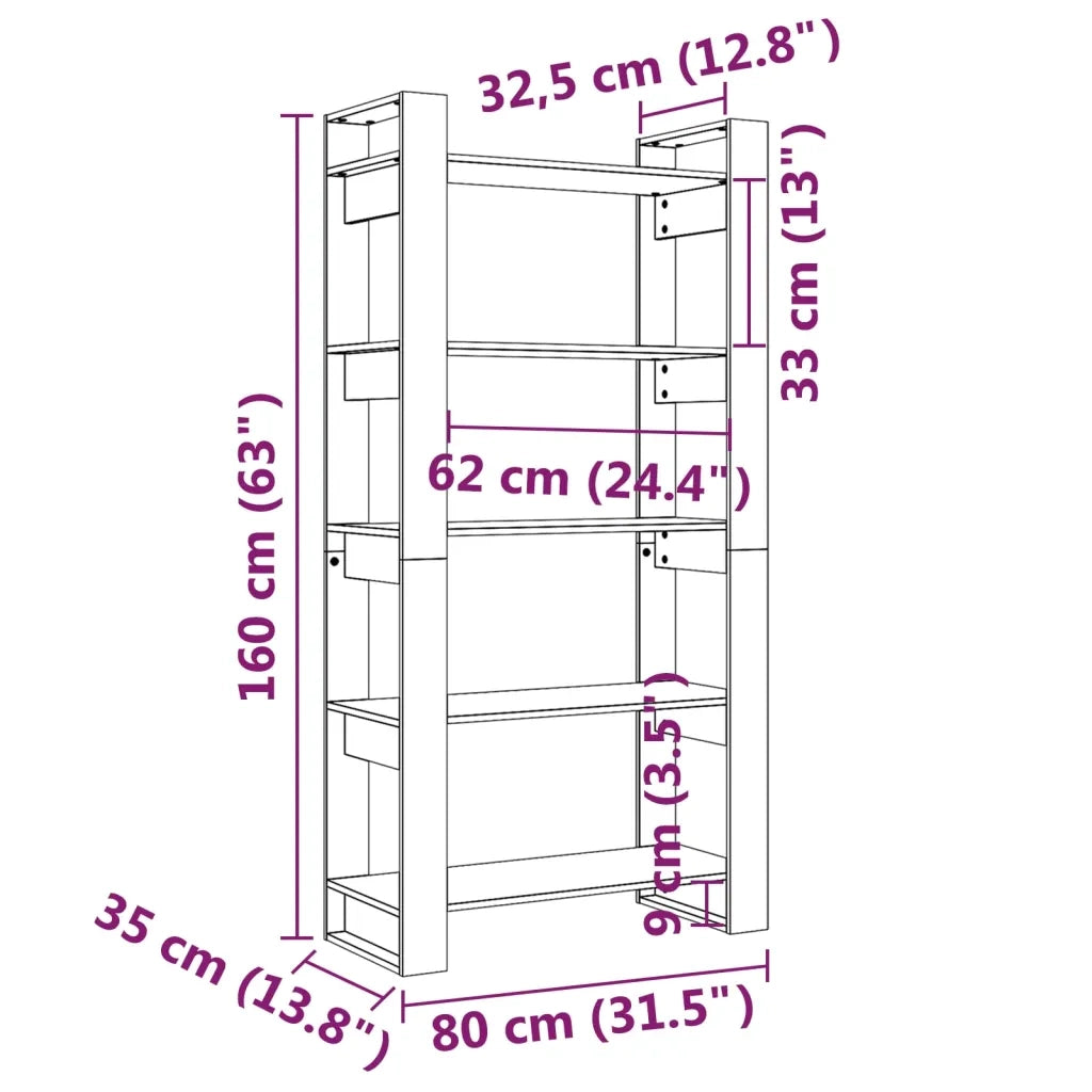 Libreria Divisorio-Scaffale per Libri-Mobile di Stoccaggio Grigio 80x35x160 cm Legno Massello