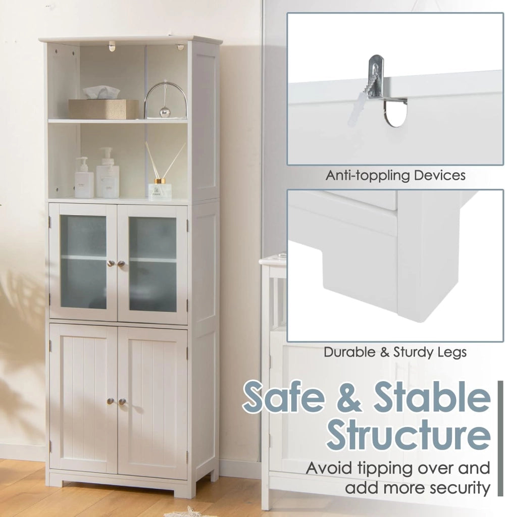 - Armadio Alto per Stoccaggio, Mobile da Bagno con Porta e Ripiano Regolabile, Organizzatore Autoportante da Terra per Camera da Letto, Cucina, Soggiorno, Bianco, 60 x 30 x 163 cm