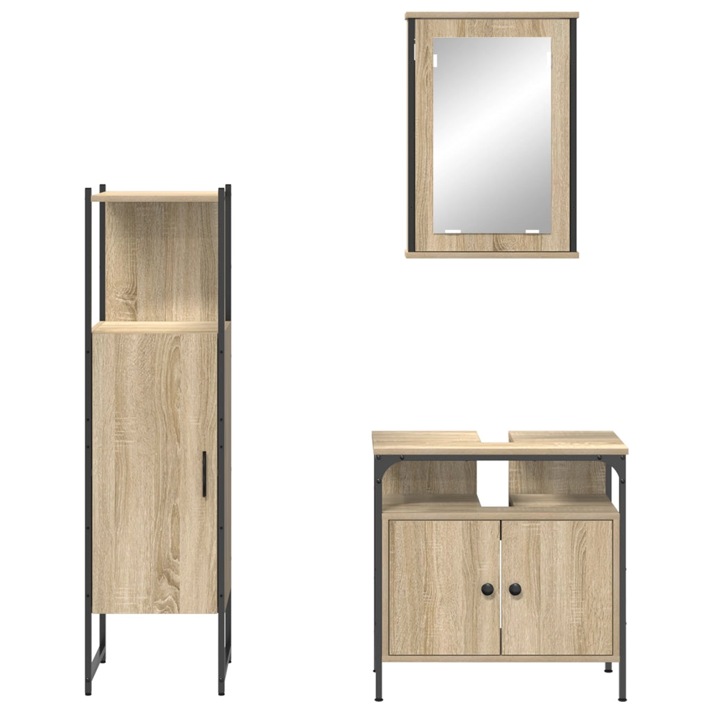 Set di Mobili da Bagno da 3 pezzi in Rovere Sonoma Legno Ingegnerizzato