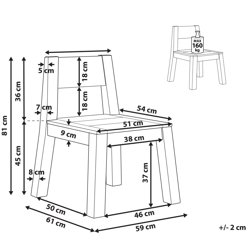 Sedia da giardino in legno massello di acacia laminato per interni ed esterni dal design rustico