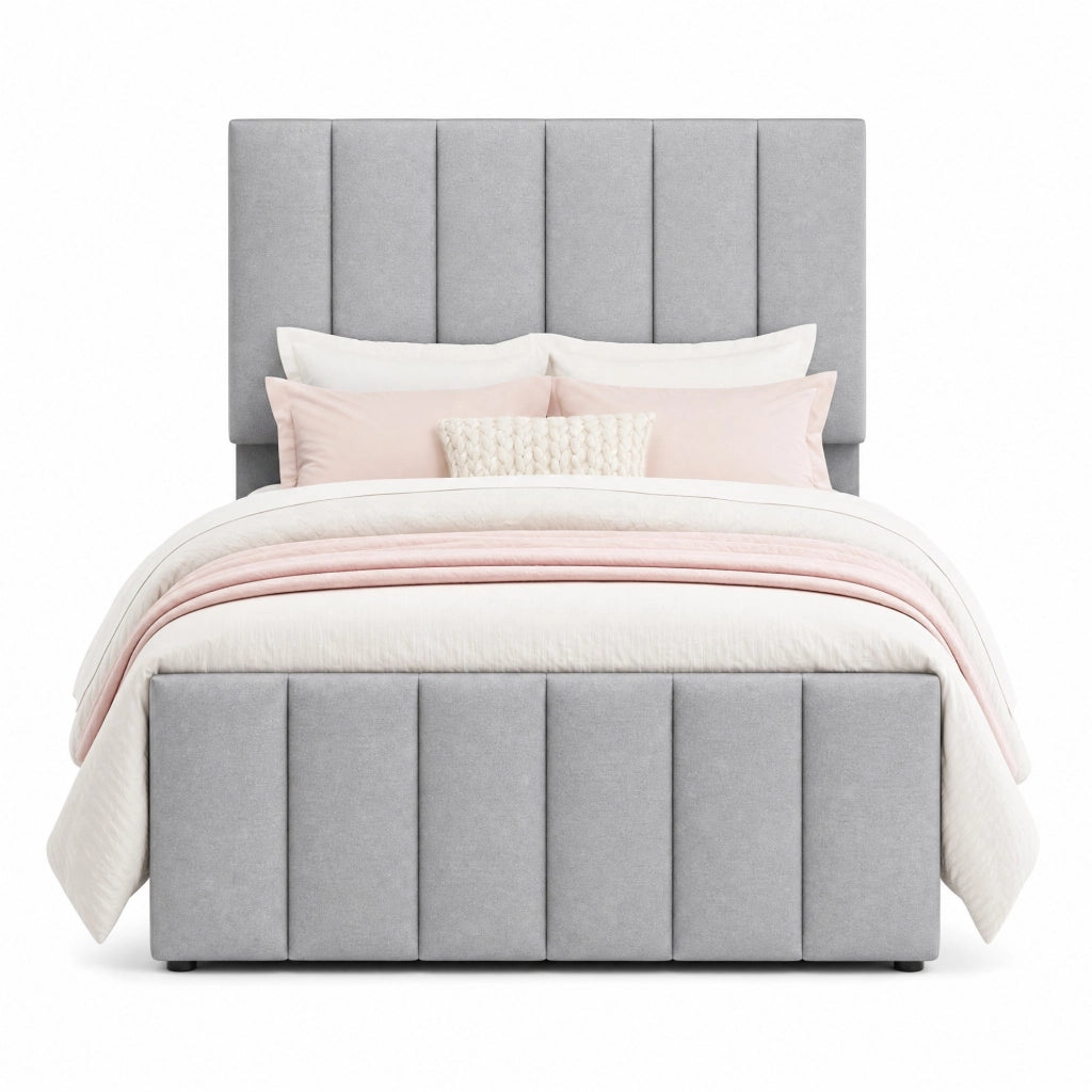 Letto imbottito con letto estraibile e 3 cassetti; testiera regolabile; 204x90x118 cm; grigio