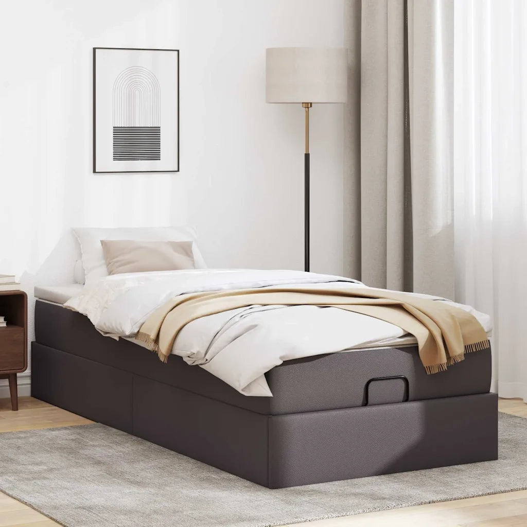 Struttura Letto Pouf con Materasso Grigio 90x200 cm Similpelle
