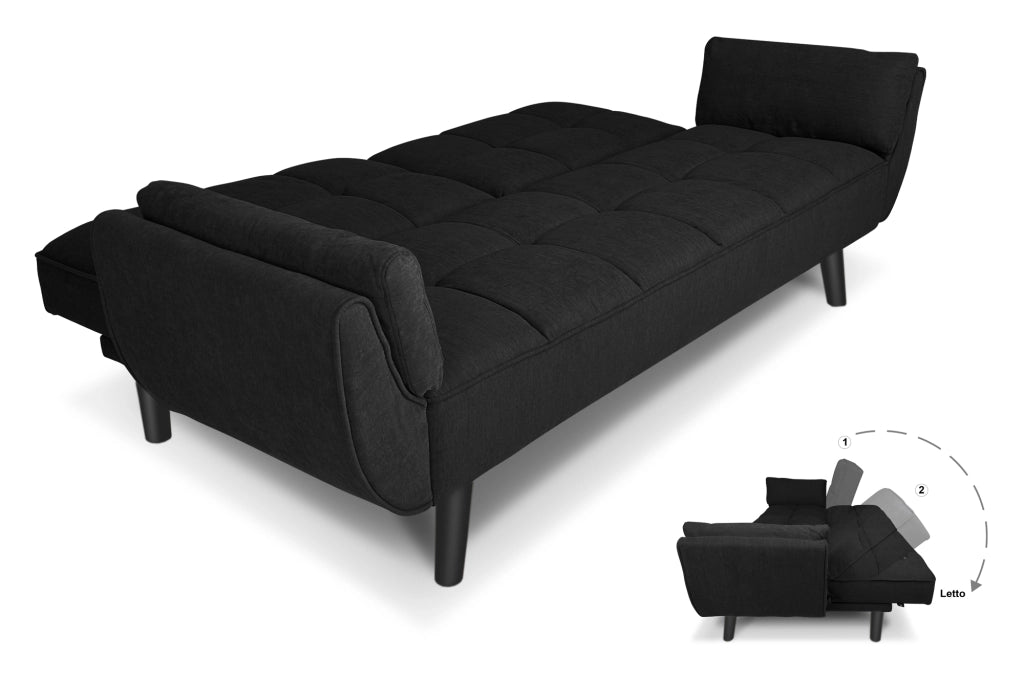 Divano letto clic clac in tessuto nero piede nero divano 3 posti - Ambra - DL-AM10FBC-PLN