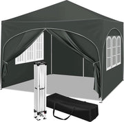Tenda da festa - 3x3 m - Pareti laterali - Facile da montare - Pergola - Ripiegabile - Impermeabile - Con valigetta portatile - Grigio scuro