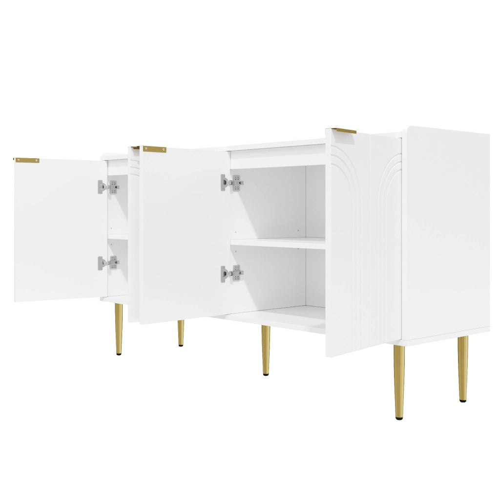 Credenza moderna bianca 140 cm con 4 ante e gambe dorate