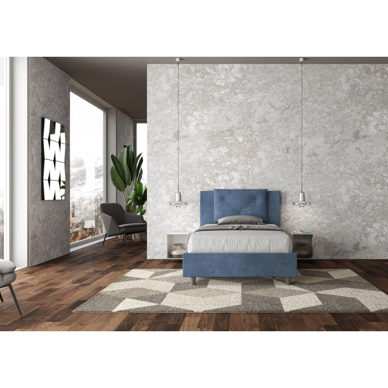 Letto imbottito 1 piazza e mezza 120x210 cm Appia - Con rete,Microfibra,Blu