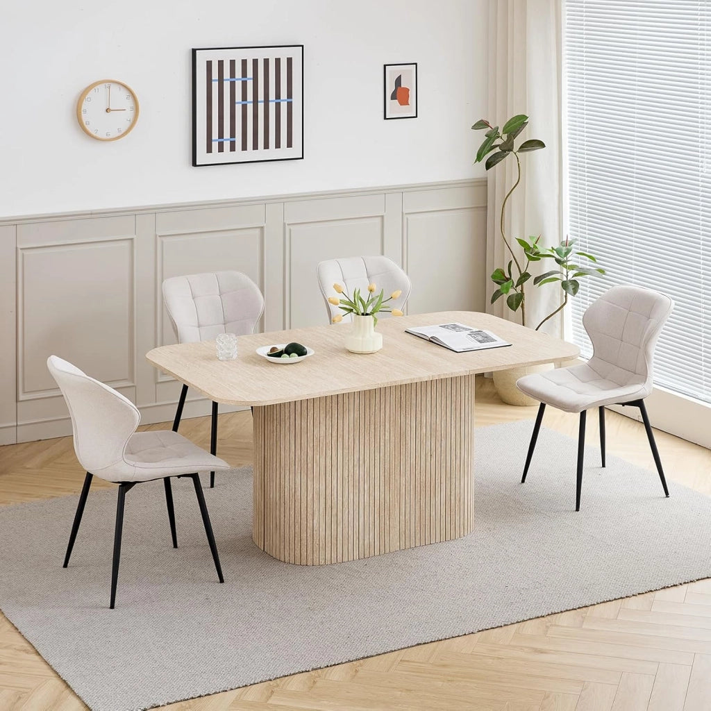 GrandCA HOME Tavolo da Pranzo Rettangolare con Angoli Arrotondati, Tavolo da Pranzo Moderno Cucina da 160 cm con Base in Legno, Ampio Piano di Lavoro in MDF, per 4-8 Persone, Travertino Giallo