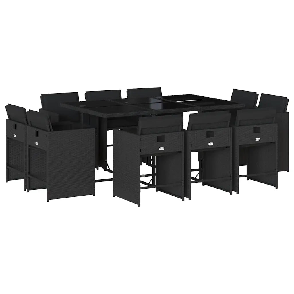 Set da Pranzo da Giardino 11 pz con Cuscini in Polyrattan Nero 3211207