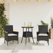 Set Pranzo da Giardino 3 pz con Cuscini Nero Polyrattan Acacia 3278717