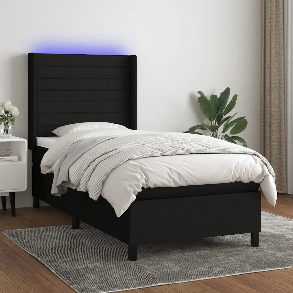 Letto a Molle con Materasso e LED Nero 90x200 cm in Tessuto 3138367