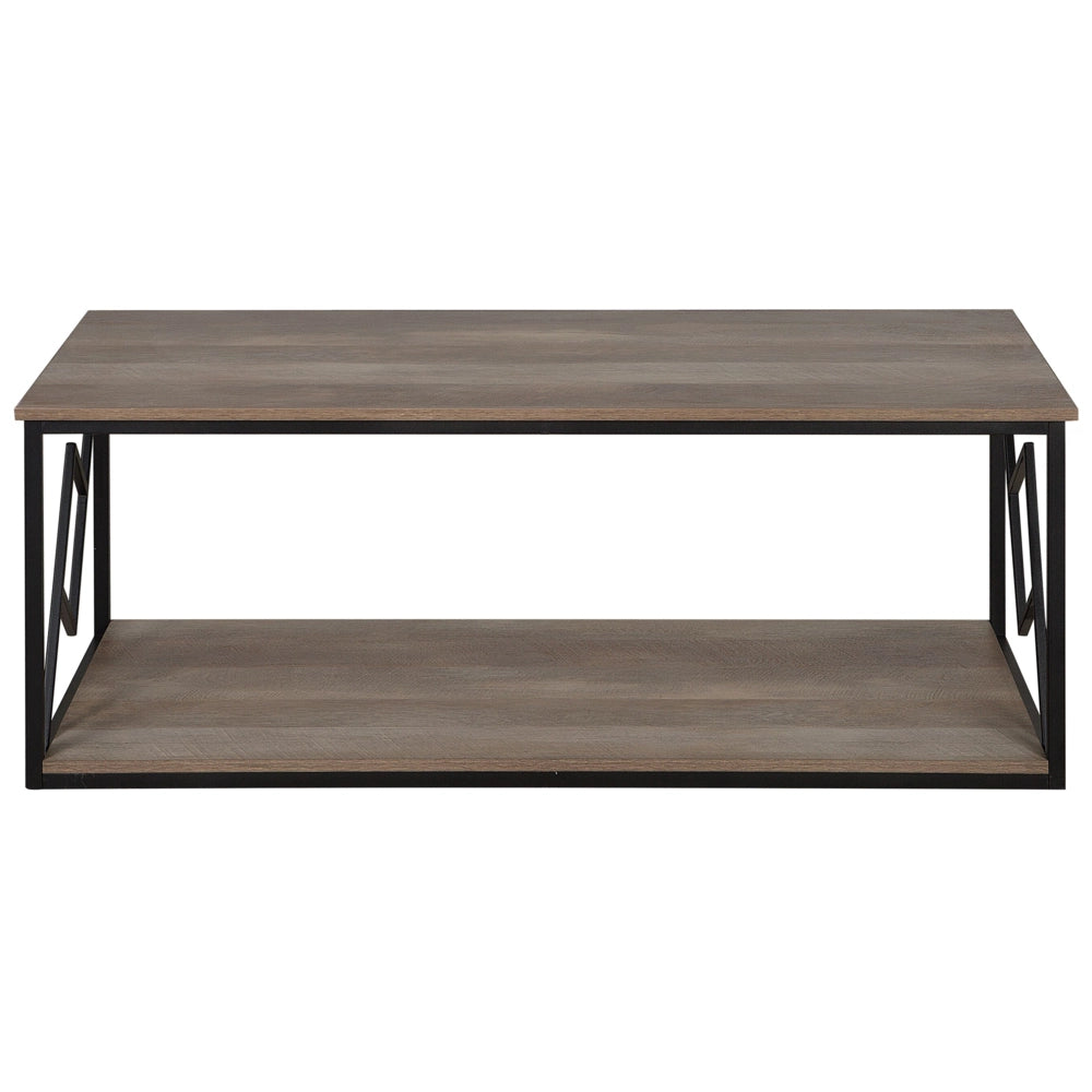 Tavolino Piano in Legno Scuro Struttura in Metallo Nero 120 x 60 cm Rettangolare Moderno Soggiorno Industriale