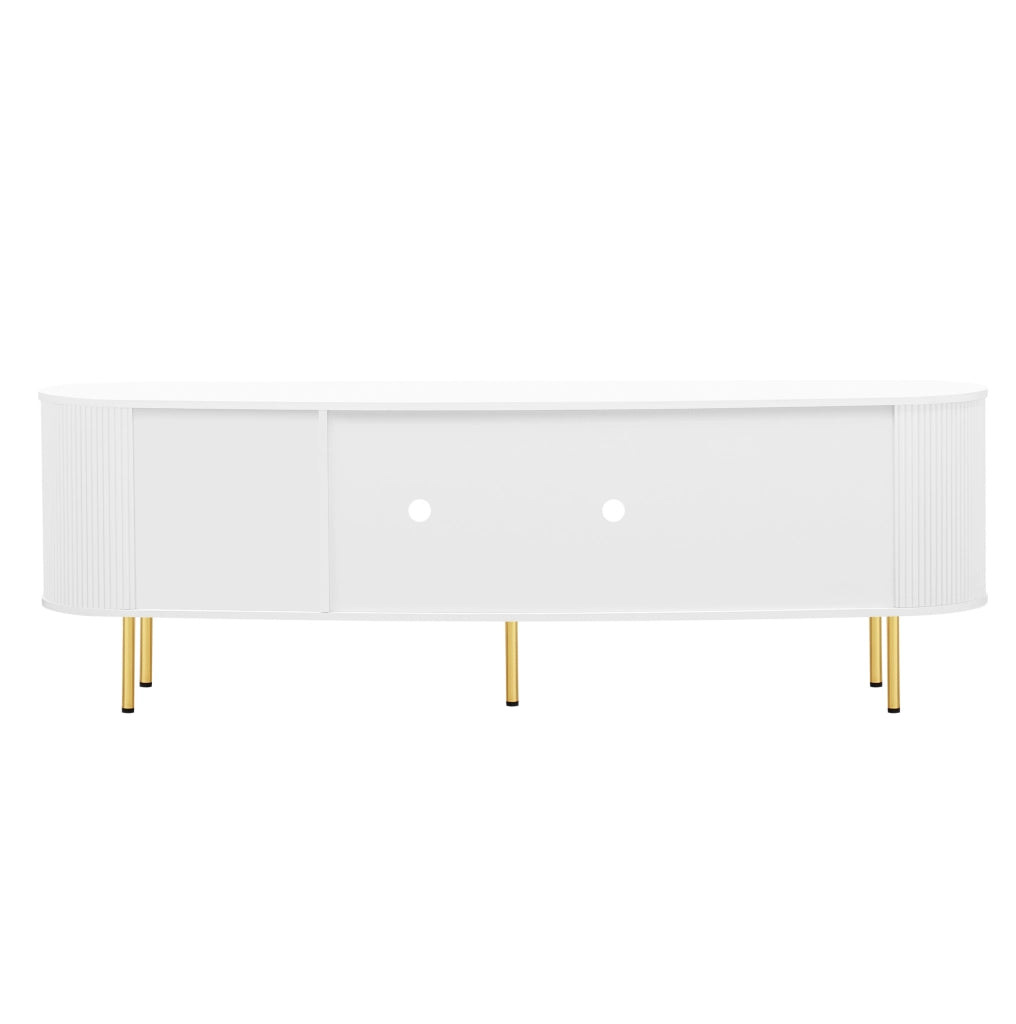 Mobile TV 170x35x55 cm; ante in vetro e passacavi; MDF bianco oro