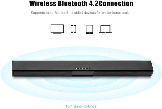 Soundbar per TV - Soundbar con Bluetooth e Comando a Distanza - 4 Altoparlanti - Corno Magnetico - Soundbar per TV - Supporta Carta TF - Nero