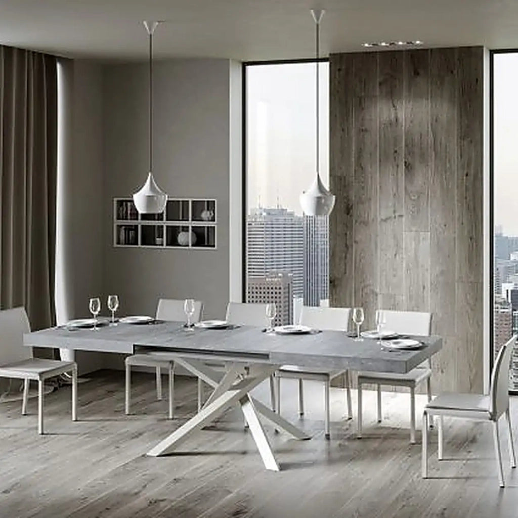 Tavolo allungabile 180/440x90 cm Volantis colore cemento gambe bianche