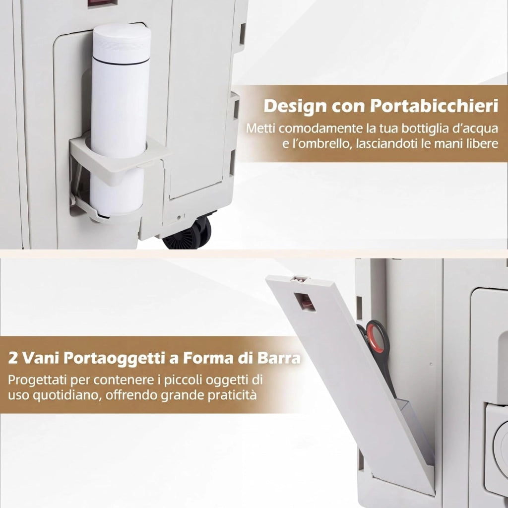 Carrello Spesa con 4 Ruote, 75 L, Carrellino Pieghevole con Manico Telescopico e Regolabile e Coperchio, Trolley Portatutto per Shopping, Campeggio, Picnic e Attrezzi