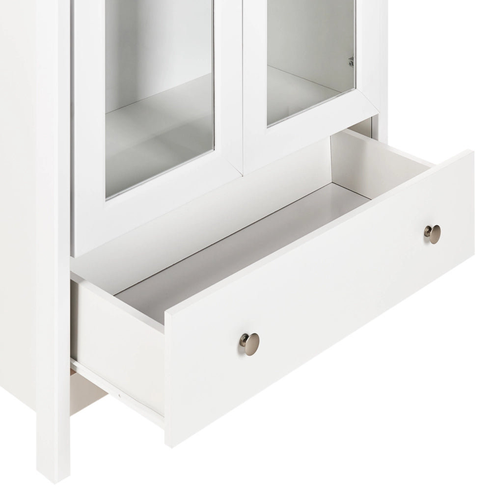 Mobile decorativo in legno massiccio bianco con cassetto espositivo in vetro Classico scandinavo a bordo alto Sala da pranzo Soggiorno