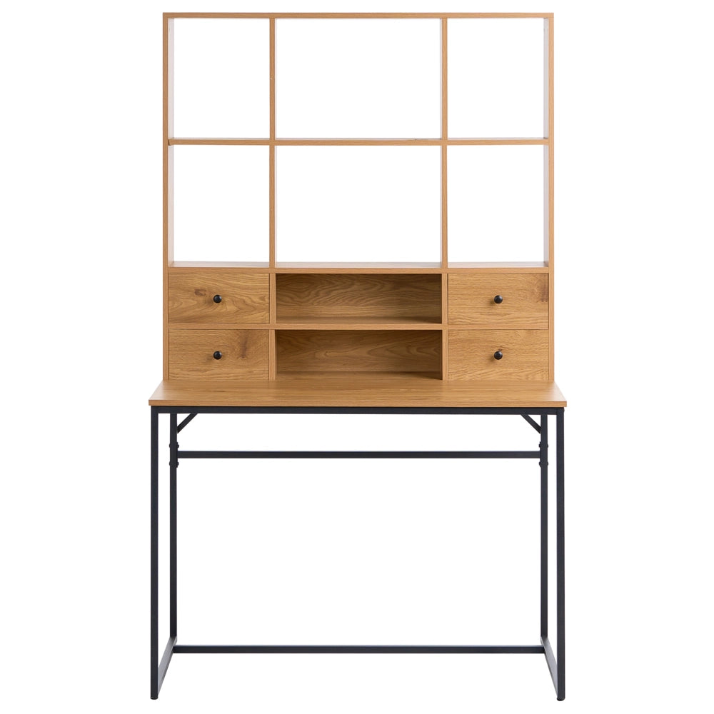 Scrivania da ufficio per la casa in stile scandinavo con cassetti, MDF 105 x 60 cm , ripiani aperti, marrone chiaro
